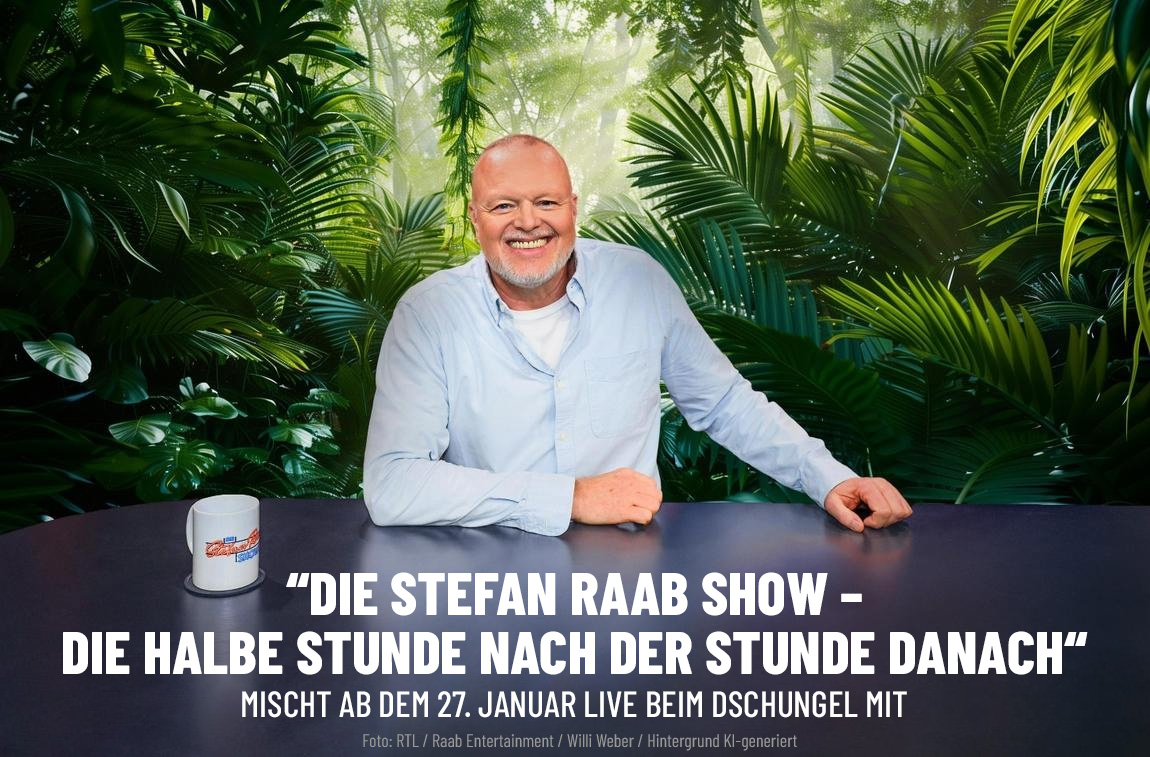 “Die Stefan Raab Show – Die halbe Stunde nach der Stunde danach“ mischt ab dem 27. Januar live beim Dschungel mit